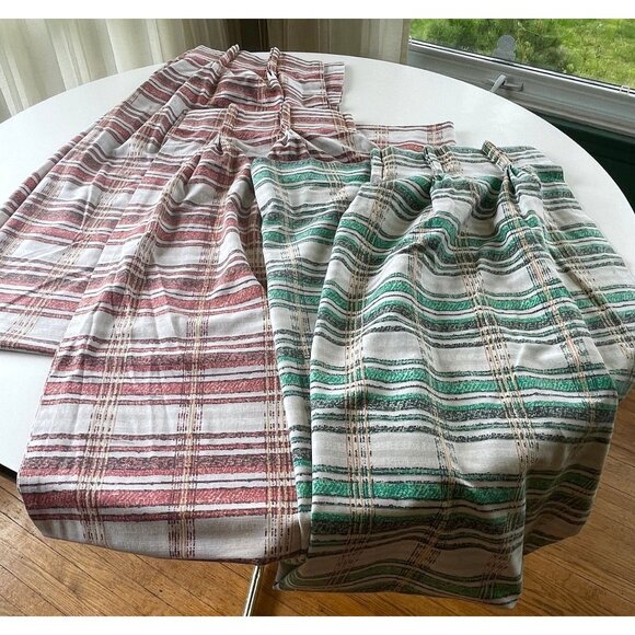 Vintage 70s pleated curtains, pair of red/white stripes or single green panel - Picture 9 of 10